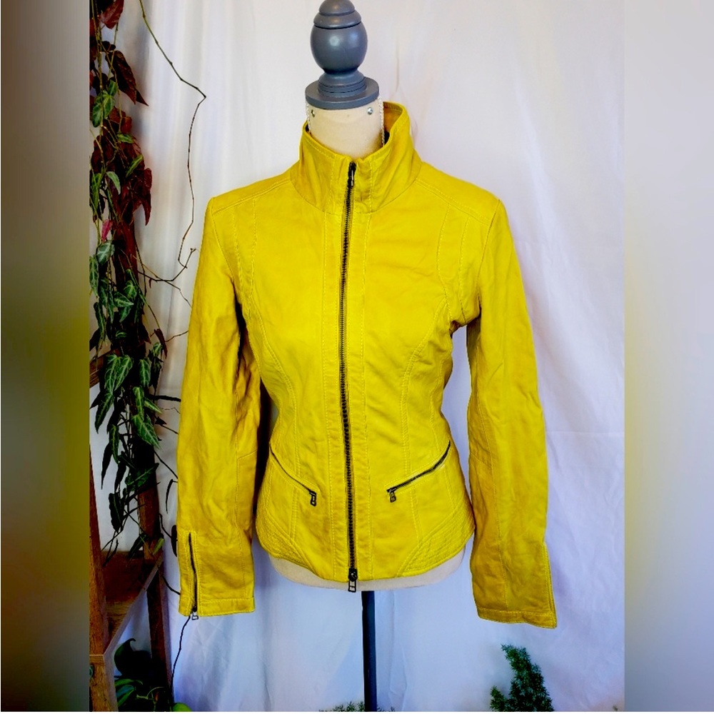 Danier Leather Moto Jacket in Lemon colour